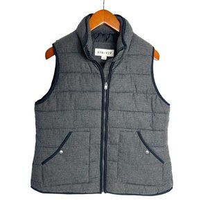 Ava and Viv Size X Houndstooth Vest Full Zip Puffer Style Gray Cotton Pockets